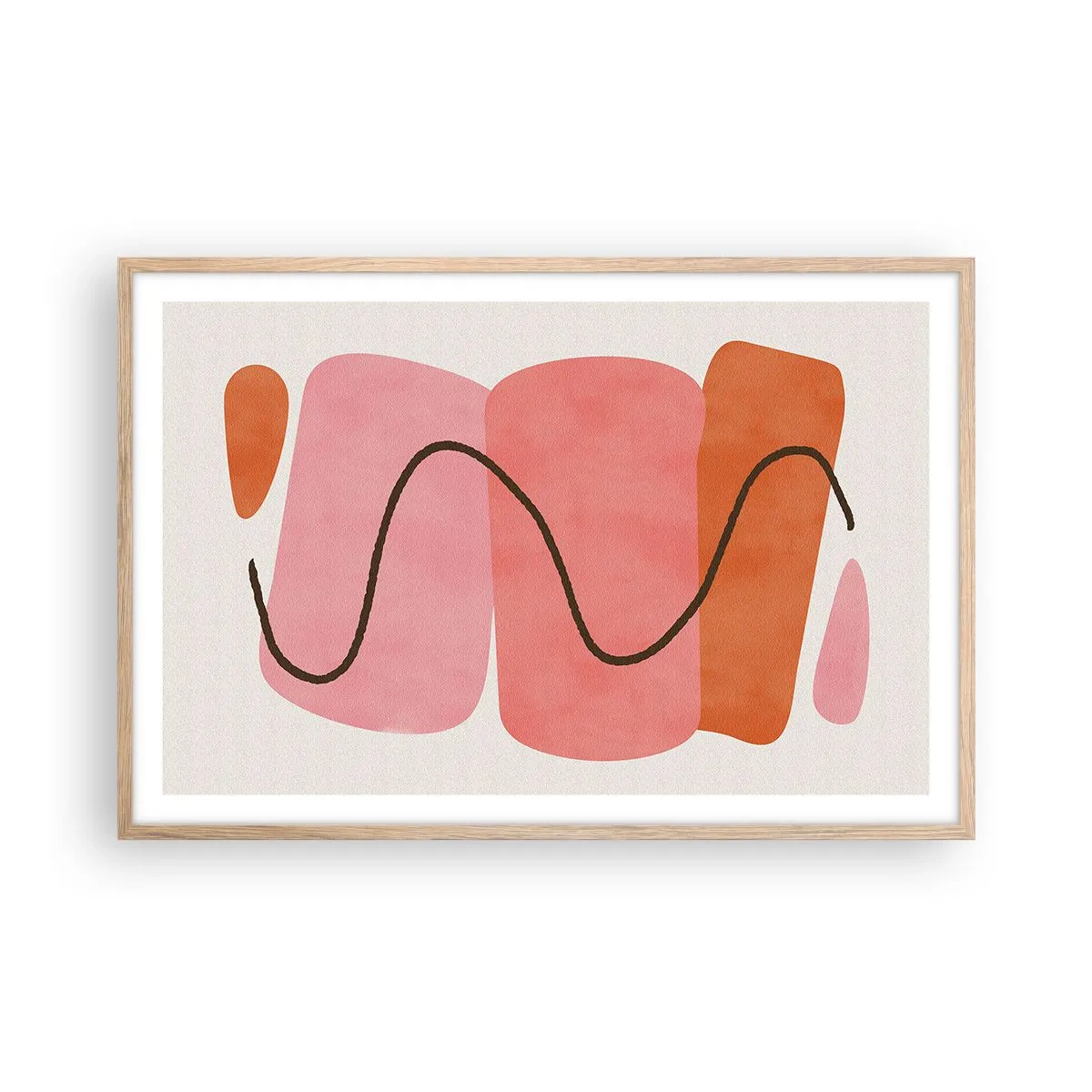 Een poster in een licht eiken lijst - zachte beweging van vormen - 91x61 cm