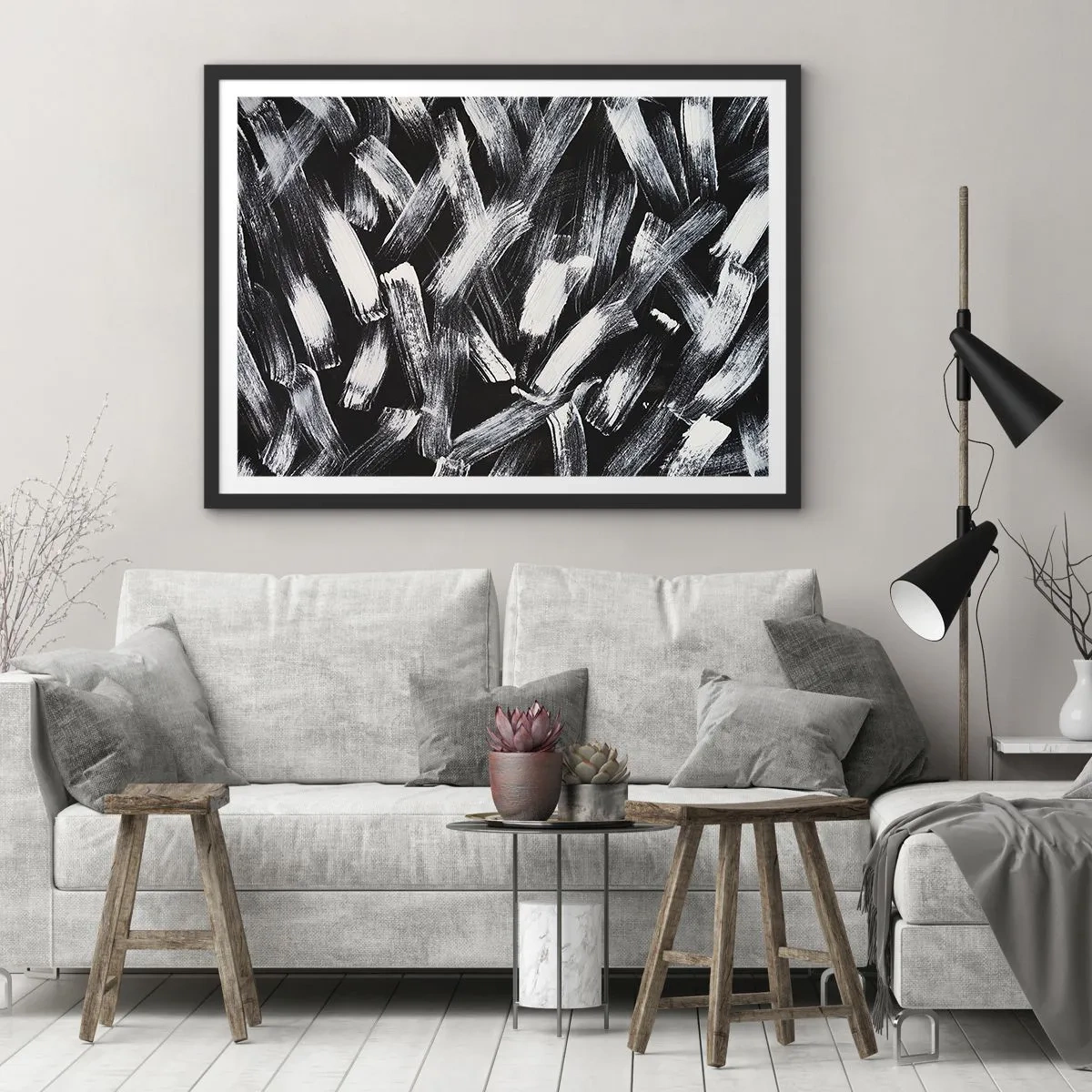 Poster in een zwarte lijst - Abstractie in de industriële spirit - 70x50 cm