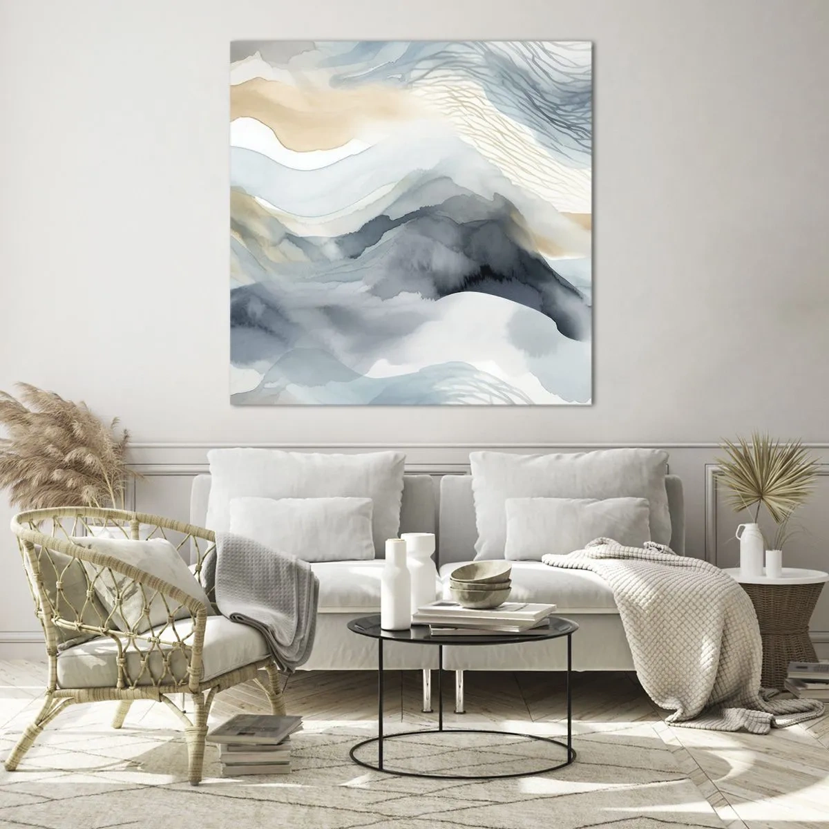 Schilderen op glas - Besneeuwde en mistige abstractie - 50x50 cm