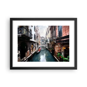 Poster in een zwarte lijst - Venetiaans landschap met een gondel en een brug - 40x30 cm
