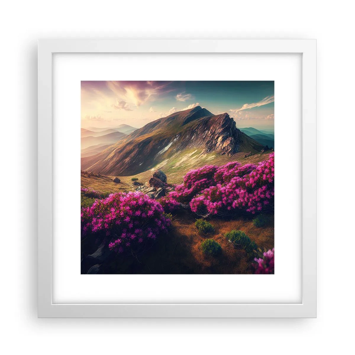 Poster in een witte lijst - Zomer in de bergen - 30x30 cm
