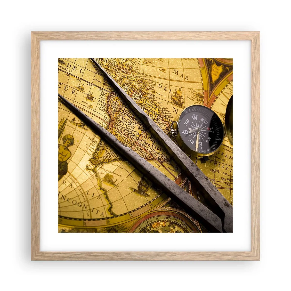 Een poster in een licht eiken lijst - Waar zijn deze schatten? - 40x40 cm