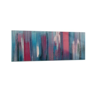 Schilderen op glas - Verticale compositie in blauw en rood - 140x50 cm