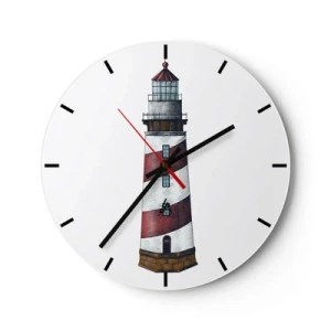 Wandklok - Klok - Een vuurtoren met rode en witte strepen op een witte achtergrond - 30x30cm - Altijd op zijn hoede - Moderne wanddecoratie voor woonkamer, keuken en slaapkamer ARTTOR