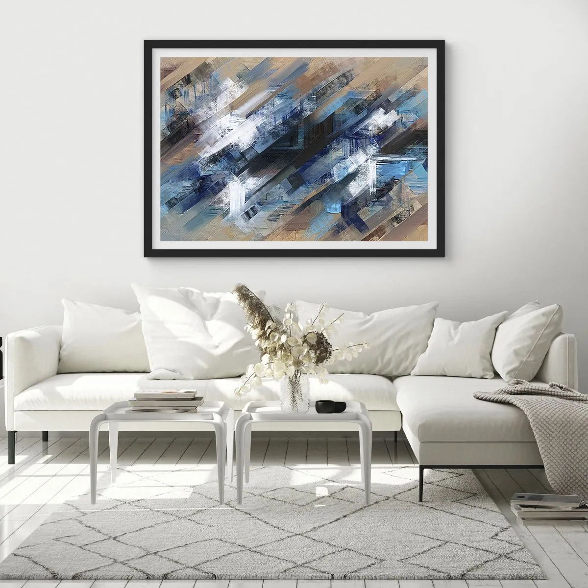 Poster in een zwarte lijst - Op een blauwe diagonaal - 40x30 cm