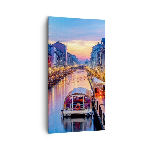 Schilderen op canvas - Een avond vol licht en plezier - 55x100 cm