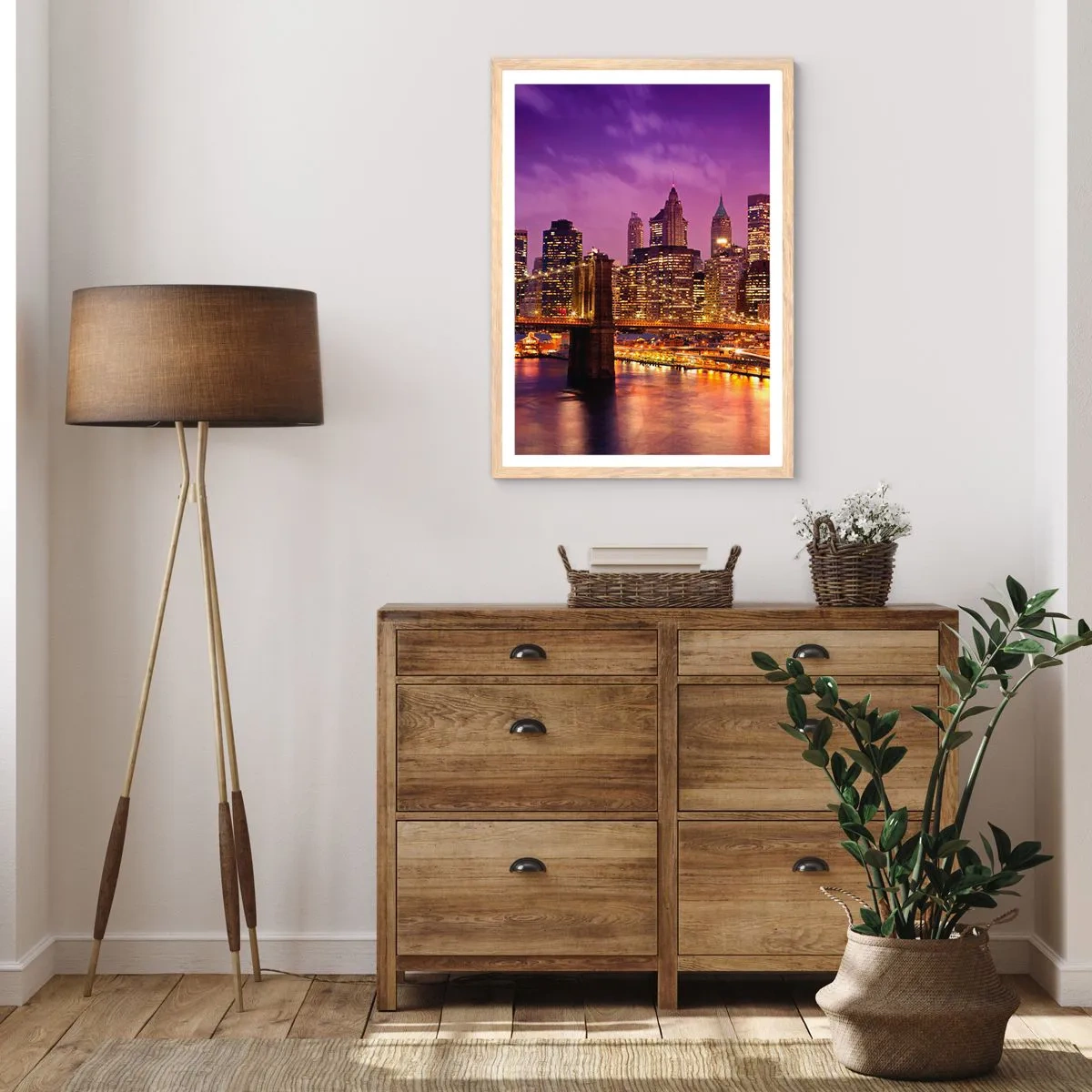 Een poster in een licht eiken lijst - Violet-goud Manhattan - 50x70 cm