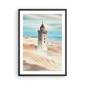 Poster in een zwarte lijst - Een vuurtoren tegen de achtergrond van zandduinen en een blauwe lucht - 50x70cm - Altijd staren naar de zee - Moderne wanddecoratie voor woonkamer en slaapkamer ARTTOR