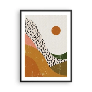 Poster in een zwarte lijst - Abstract landschap in warme kleuren - 50x70cm - Zonne-abstractie - Moderne wanddecoratie voor woonkamer en slaapkamer ARTTOR