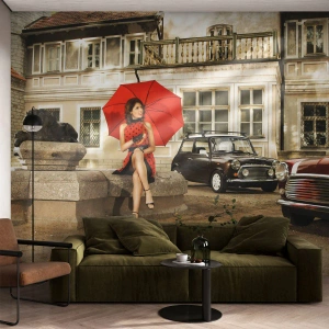 Fotobehang Premium Sand - Een sentimentele mini-reis - Vrouw, Architectuur, Auto - 400x280 cm