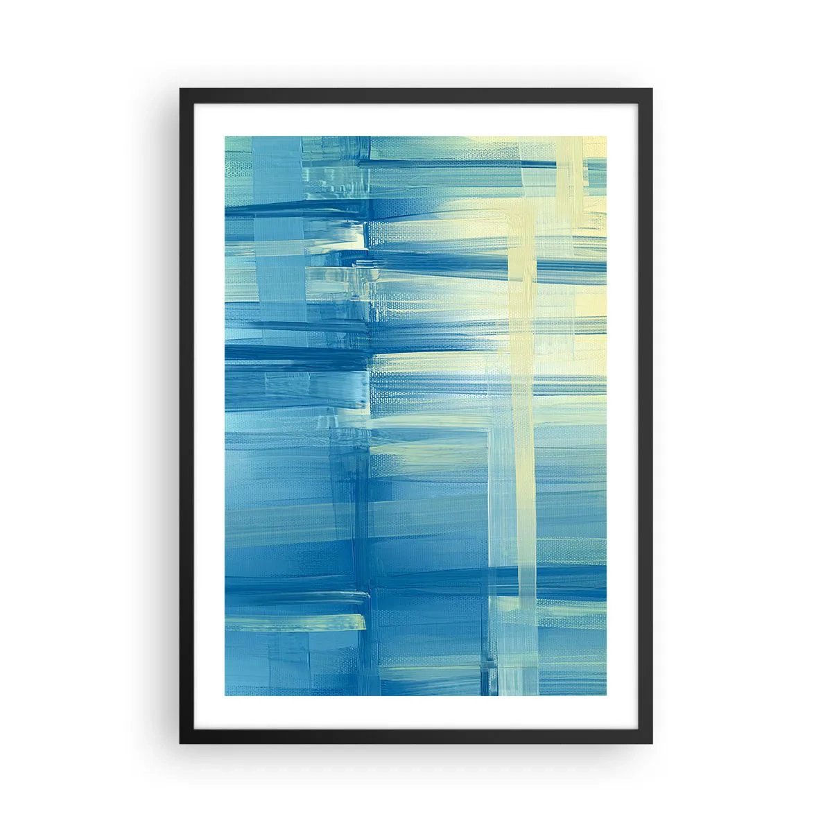 Poster in een zwarte lijst - Abstracte compositie in tinten blauw en geel - 50x70cm - Compositie in turkoois - Moderne wanddecoratie voor woonkamer en slaapkamer ARTTOR