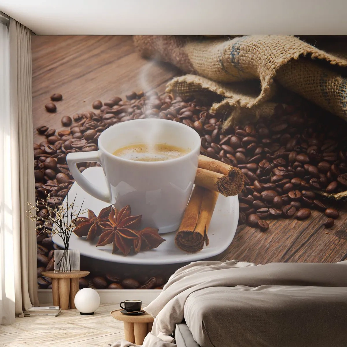 Fotobehang Premium Canvas - Pittige smaak en aroma - Gastronomie, Koffie, Kaneel - 250x175 cm