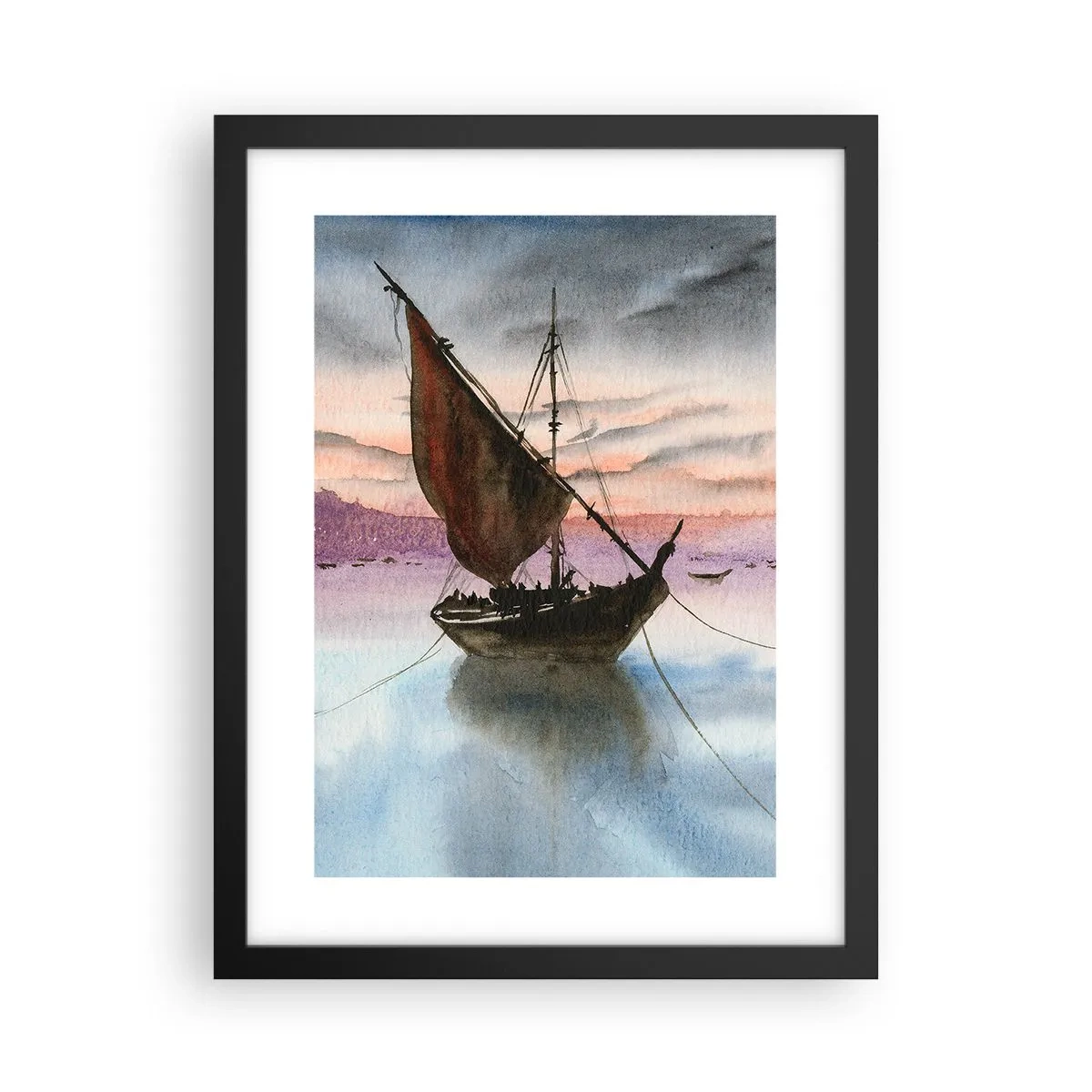 Poster in een zwarte lijst - Avond in de haven - 30x40 cm