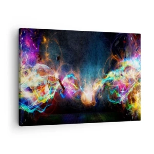 Schilderen op canvas - Kleurrijke lichtflitsen in een abstracte compositie - 70x50cm - Met vreugde tegen het donker - Moderne wanddecoratie voor woonkamer en slaapkamer ARTTOR