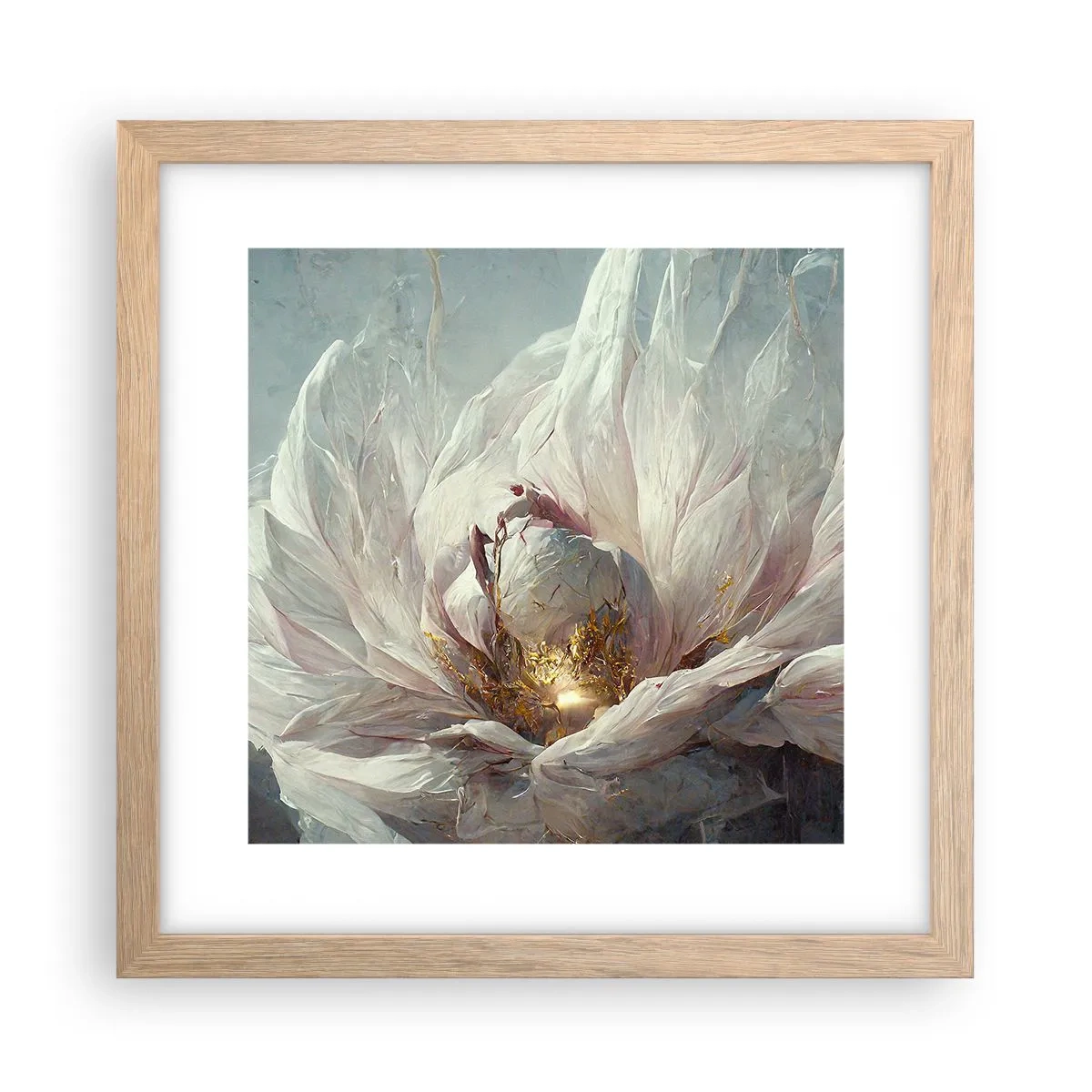 Een poster in een licht eiken lijst - Hij bloeit eens in de honderd jaar - 30x30 cm