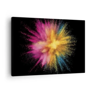 Schilderen op canvas - Kleurrijke poederexplosie op een zwarte achtergrond - 70x50cm - De geboorte van kleuren - Moderne wanddecoratie voor woonkamer en slaapkamer ARTTOR