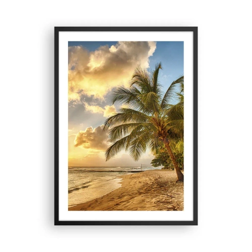 Poster in een zwarte lijst - Strand met palmbomen en een gouden zonsondergang - 50x70cm - Eeuwige zomer, altijd vakantie - Moderne wanddecoratie voor woonkamer en slaapkamer ARTTOR