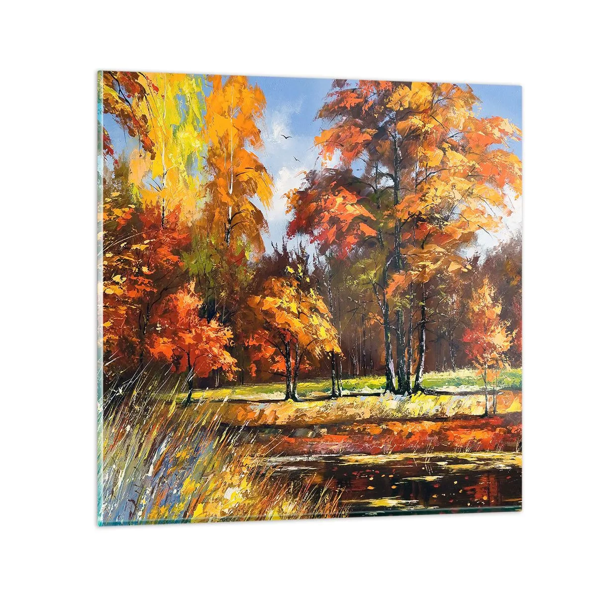 Schilderen op glas - Landschap in goud en brons - 70x70 cm