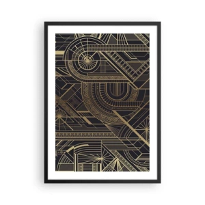 Poster in een zwarte lijst - Geometrisch patroon in gouden tinten op een zwarte achtergrond - 50x70cm - Concepten, ideeën, plannen - Moderne wanddecoratie voor woonkamer en slaapkamer ARTTOR