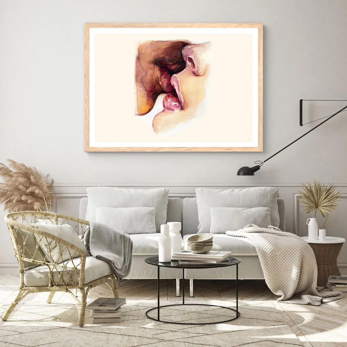 Een poster in een licht eiken lijst - Zoals dag en nacht, aarde en lucht - 100x70 cm