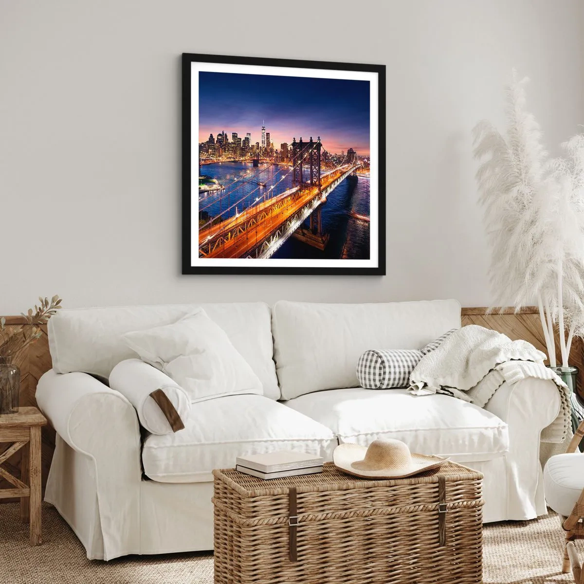 Poster in een zwarte lijst - Een stralende brug naar het hart van de stad - 50x50 cm