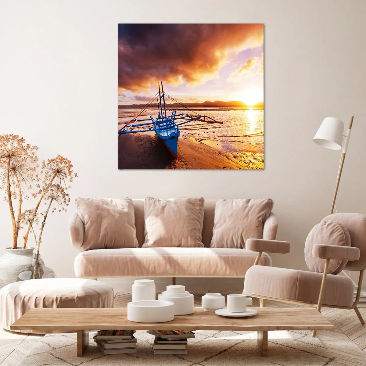 Schilderen op canvas - Strek je uit op het zand na een hele dag - 70x70 cm