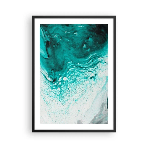 Poster in een zwarte lijst - Abstract patroon in turquoise en wit - 50x70cm - Versmelten in wit en turkoois - Moderne wanddecoratie voor woonkamer en slaapkamer ARTTOR