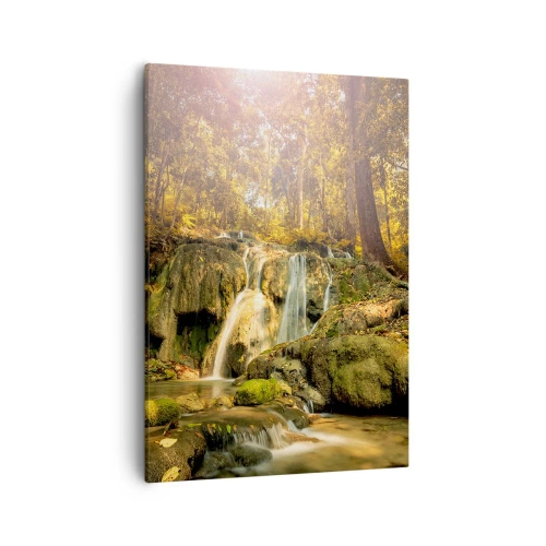 Schilderen op canvas - Boscascade in het groen - 50x70 cm
