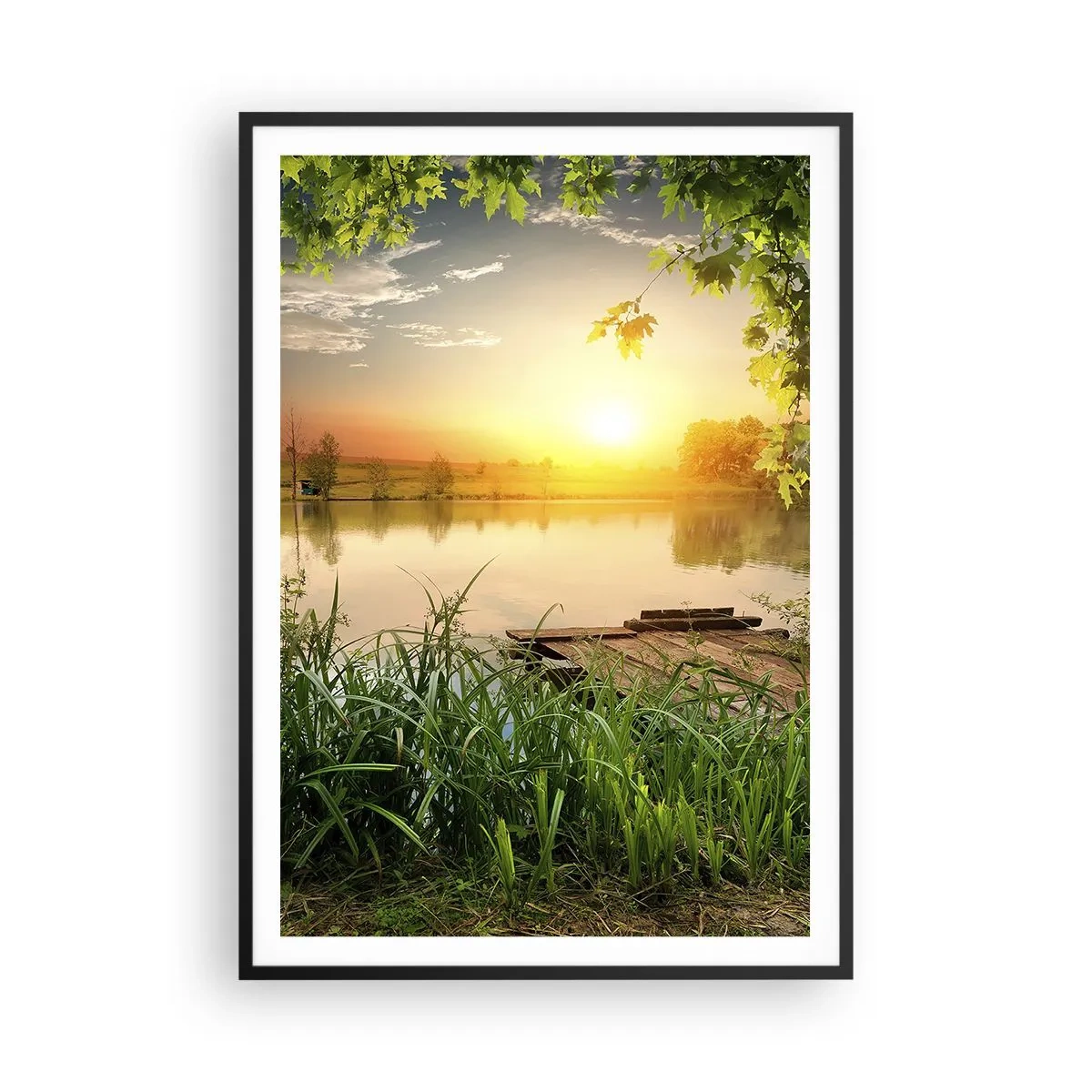 Poster in een zwarte lijst - Landschap in een groen kader - 70x100 cm