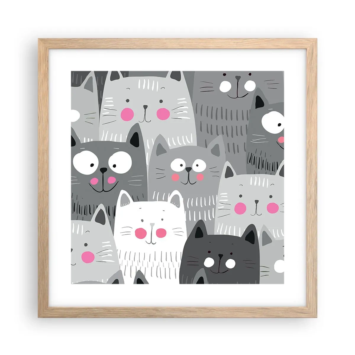 Een poster in een licht eiken lijst - De wereld van de kat - 40x40 cm