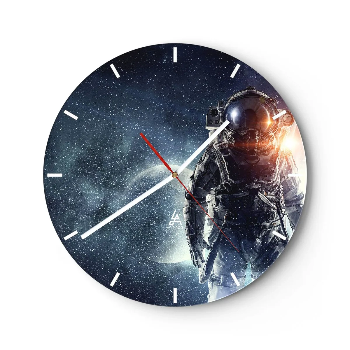 Wandklok - Klok - Astronaut in de ruimte met een planeet en sterren op de achtergrond - 30x30cm - Ruimte avontuur - Moderne wanddecoratie voor woonkamer, keuken en slaapkamer ARTTOR