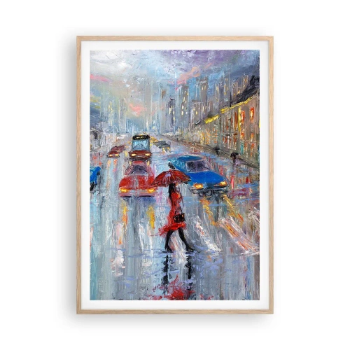 Een poster in een licht eiken lijst - Regenachtige middag in de stad - 70x100 cm