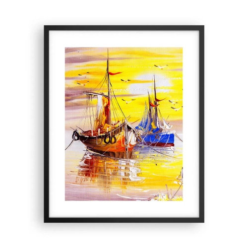 Poster in een zwarte lijst - Een welverdiende rust in de haven - 40x50 cm