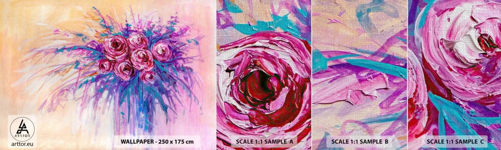 Fotobehang Monster Premium Canvas - Rozenfontein - Bloemen, Boeket bloemen, Roos - 100x30 cm