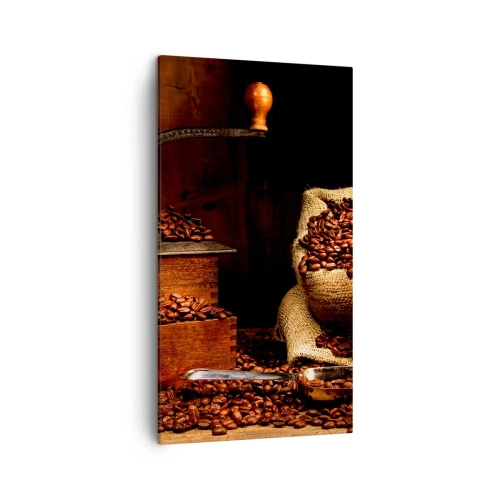 Schilderen op canvas - Stilleven met koffiebonen en een molen - 45x80 cm