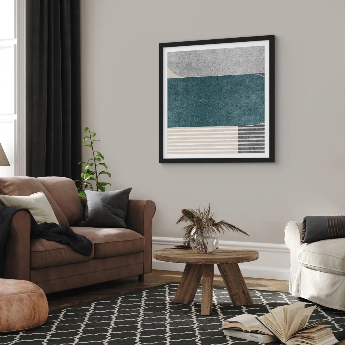 Poster in een zwarte lijst - Compositie op niveau - 50x50 cm