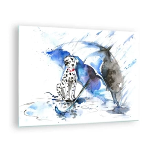 Schilderen op glas - Dalmatiër met paraplu in een regenachtige omgeving - 70x50cm - Daar is een vriend voor - Moderne wanddecoratie voor woonkamer en slaapkamer ARTTOR