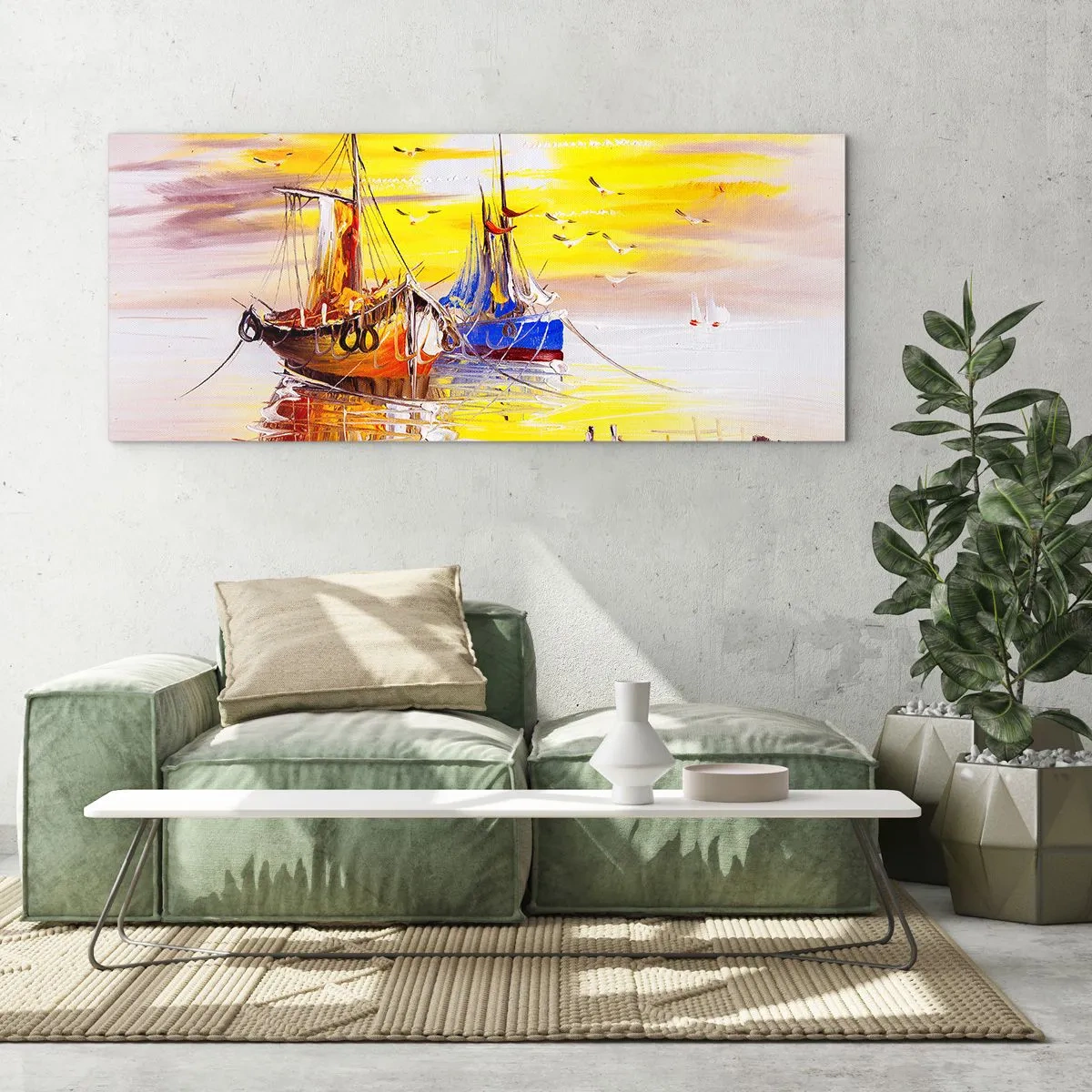 Schilderen op glas - Een welverdiende rust in de haven - 100x40 cm