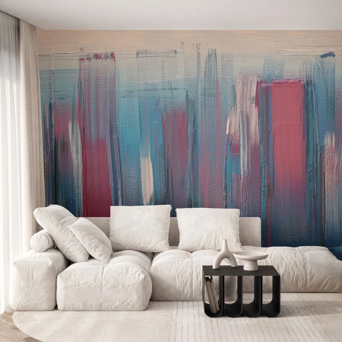 Fotobehang Premium Sand - Verticale compositie in blauw en rood - Deel, Abstractie, Verf - 200x140 cm