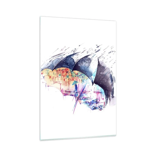 Schilderen op glas - Wandeling in de regen - 80x120 cm