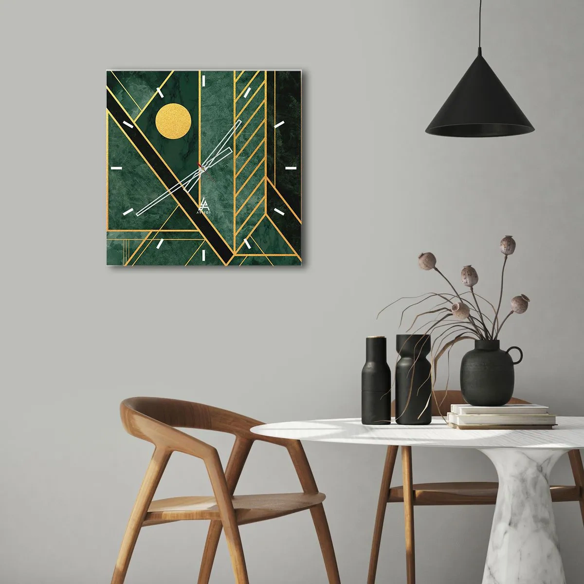 Wandklok - Klok - Dynamiek van goud en azuur - 40x40 cm