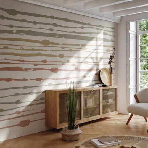 Fotobehang Standard Eco - Kleurrijke lijnen in warme kleuren op een lichte achtergrond - 100x70cm - Muzieknotatie van kleuren - Moderne wanddecoratie voor woonkamer en slaapkamer ARTTOR