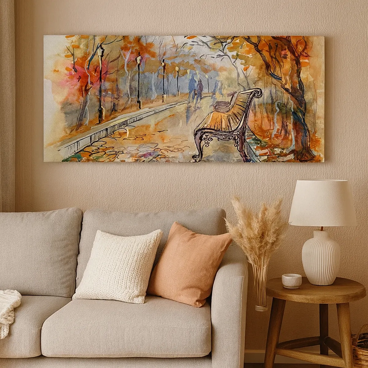 Schilderen op canvas - Samen wandelen in de herfst - 30x30 cm