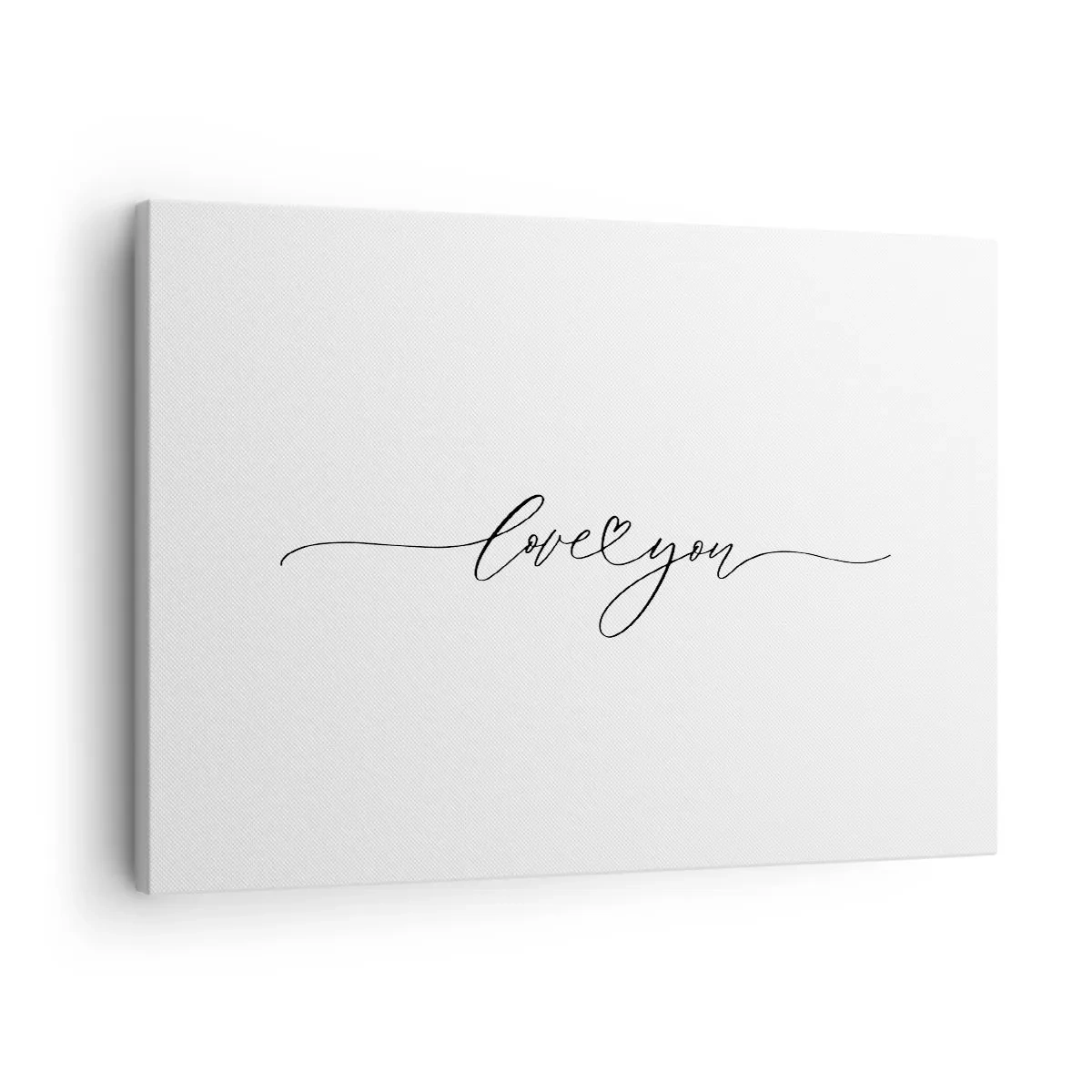 Schilderen op canvas - Het opschrift "Ik hou van jou" in een elegant lettertype - 70x50cm - Zwart op wit - Moderne wanddecoratie voor woonkamer en slaapkamer ARTTOR