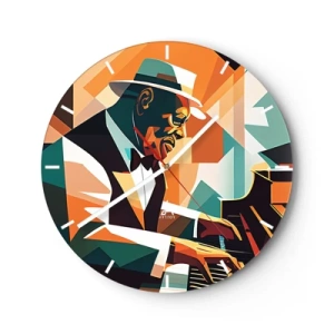 Wandklok - Klok - Jazzmuzikant aan de piano in geometrische stijl - 30x30cm - Al die jazz - Moderne wanddecoratie voor woonkamer, keuken en slaapkamer ARTTOR