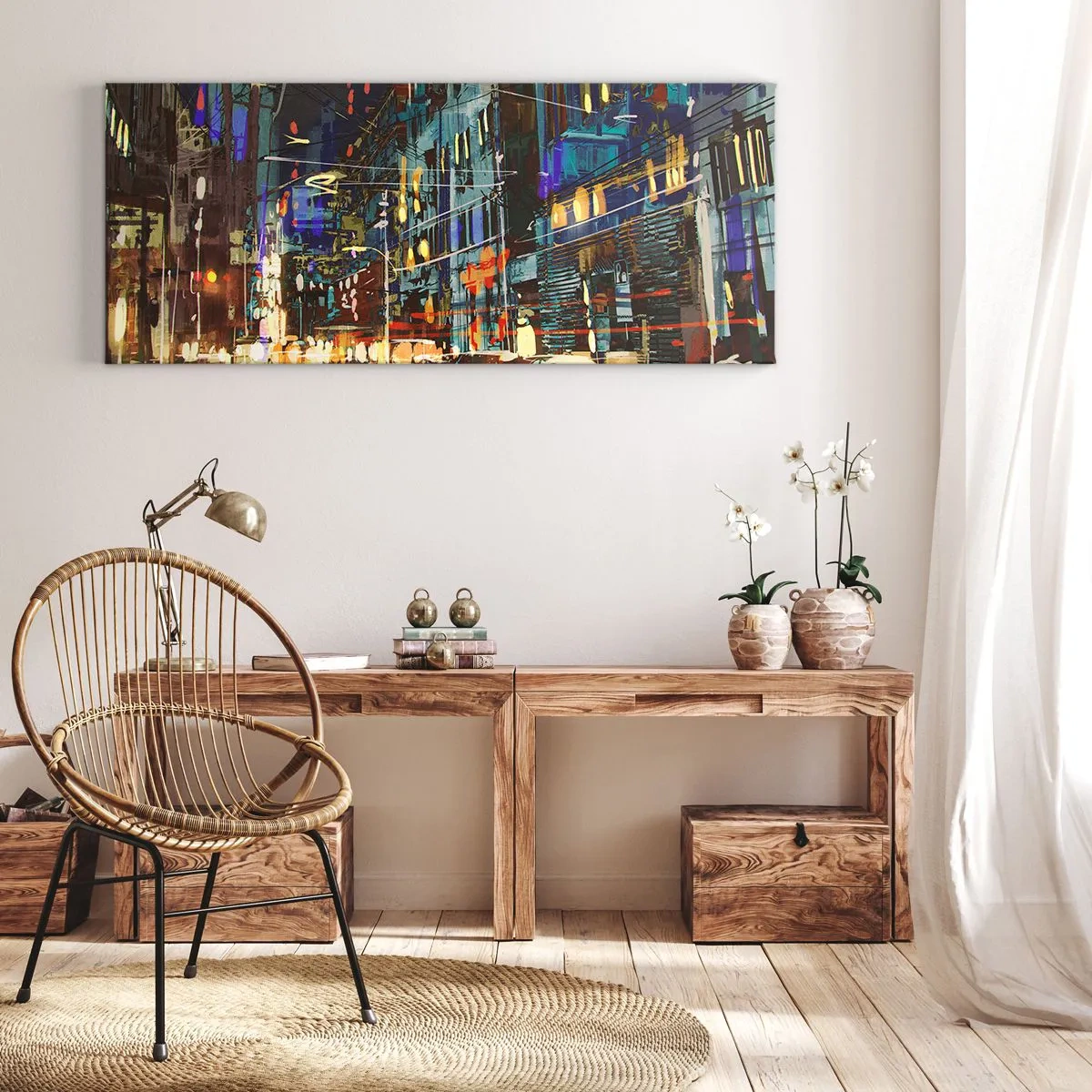 Schilderen op canvas - Avonddrukte op straat - 100x40 cm