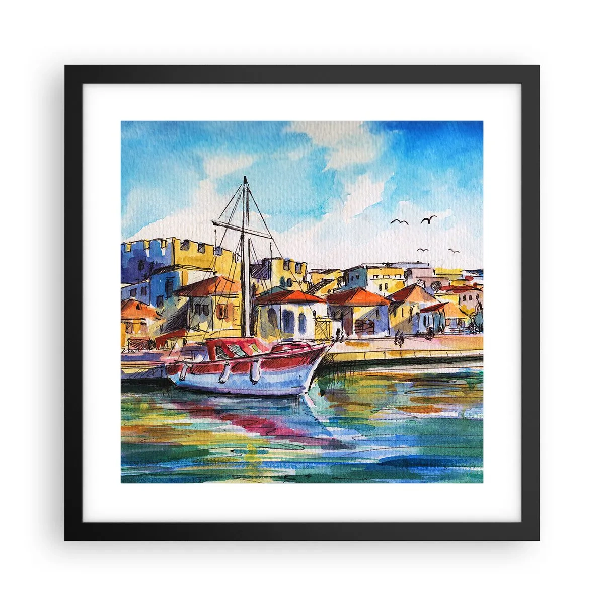 Poster in een zwarte lijst - Regenboogmiddag - 40x40 cm