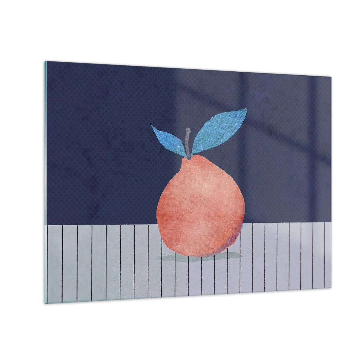 Schilderen op glas - Een vrucht met een abstracte vorm tegen een geometrische compositie - 70x50cm - Convexiteit en vlak - Moderne wanddecoratie voor woonkamer en slaapkamer ARTTOR