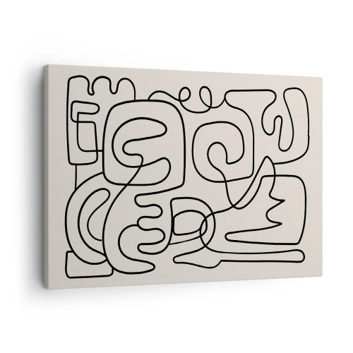 Schilderen op canvas - Abstract lijnkunstpatroon in zwart op een lichte achtergrond - 70x50cm - Volg het pad - Moderne wanddecoratie voor woonkamer en slaapkamer ARTTOR