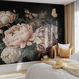 Fotobehang op maat Standard Eco - In barokstijl - Plantkunde, Bloemen, Armoedig chic